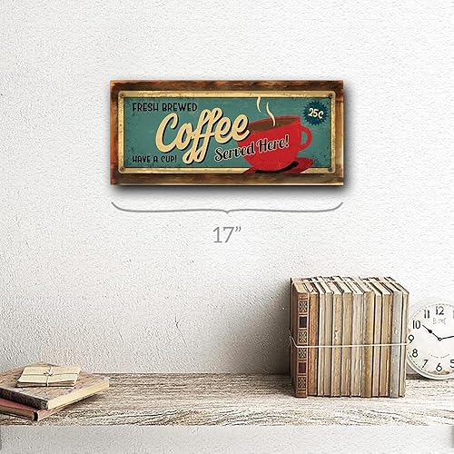 Miniatura 2 de Homebody Accents Letrero de pared vintage de bar, letrero de metal con texto en inglés "Fresh Brewed Coffee Served Here", 6 x 16 pulgadas,