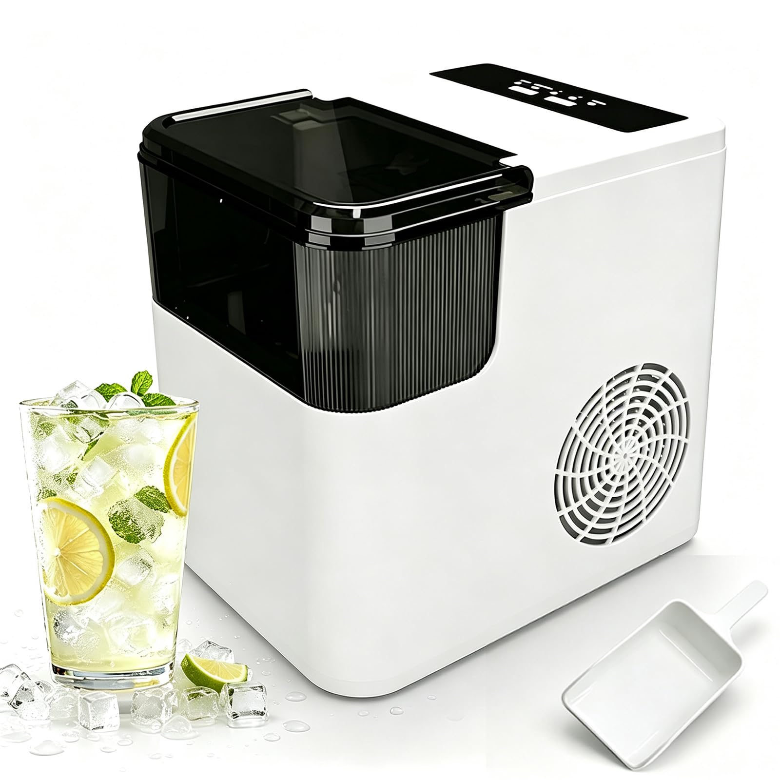 1.4L portatile Nugget Ice Maker Countertop, 12Kg / 24h | Finestra autopulente/trasparente, piano d'appoggio per mini congelatori per bar domestici, cestello rimovibile per ufficio