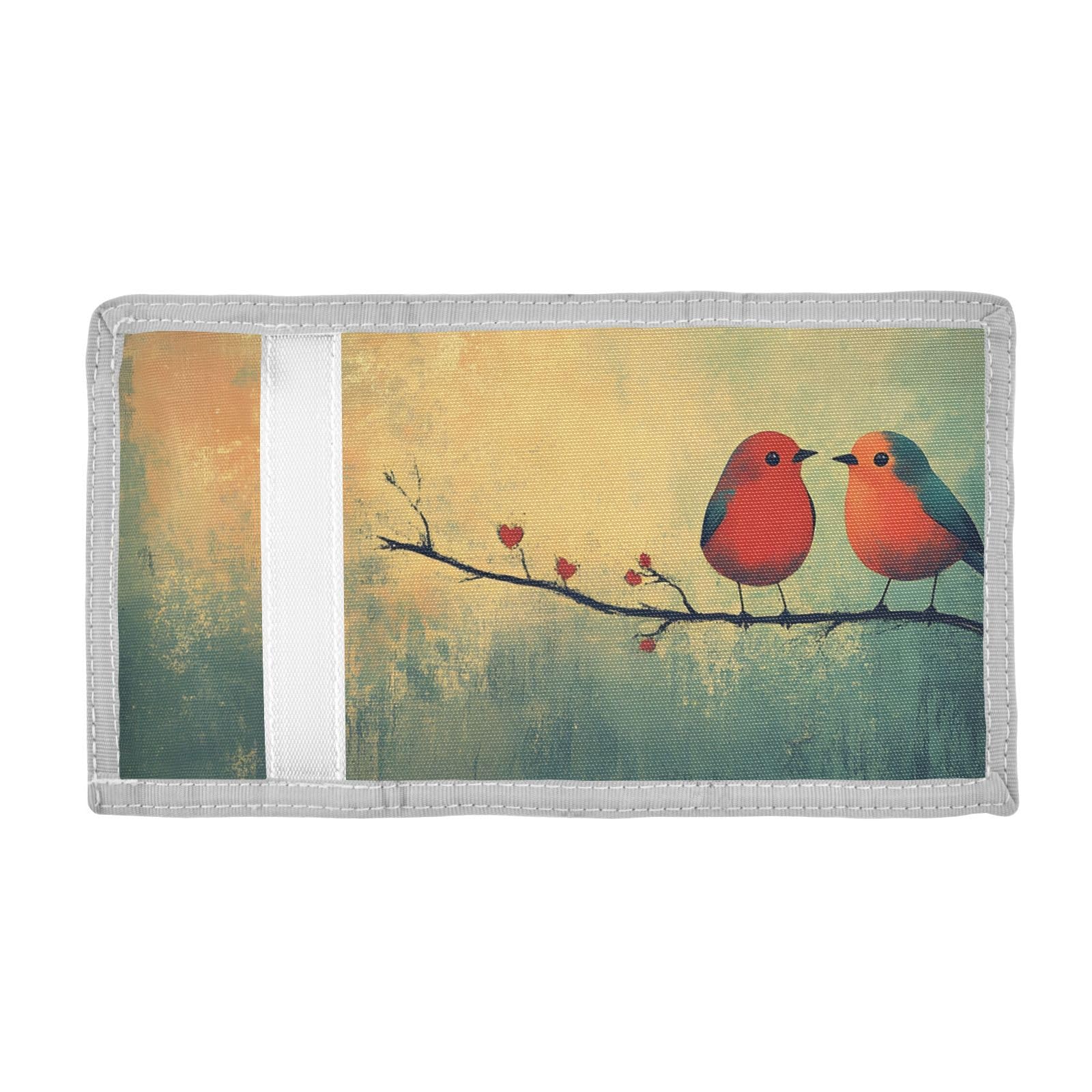 FOLIOSA Kids Wallet for Boys Girls Valentines Birds Print Youth Wallet with Zipper Pocket Card Holders, Novelty Wallet 4.9×2.9 in