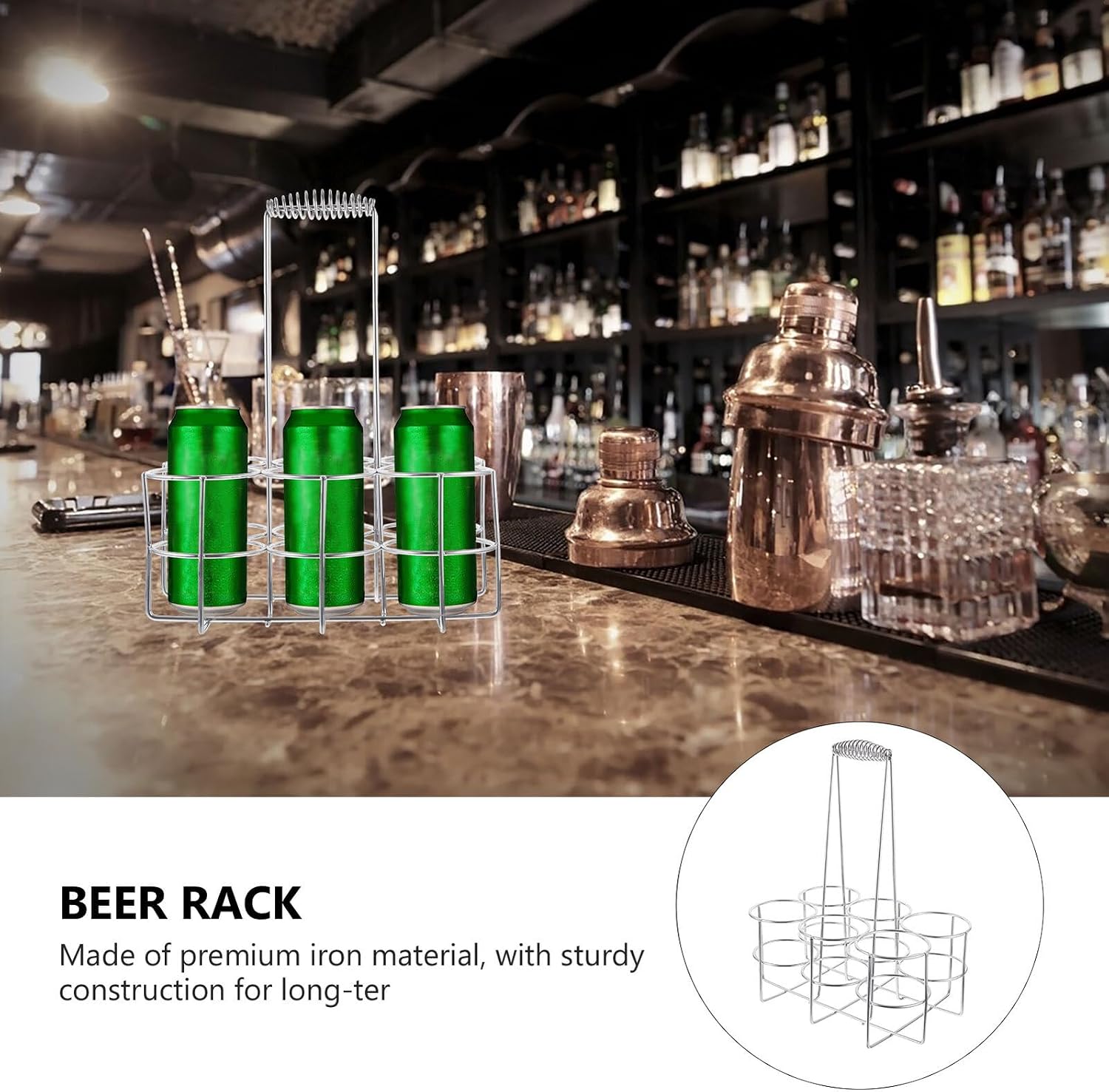 6 Slots Beer Can Holder Premium Iron Metal Can Rack Handle for Bar, Home, and Party Use