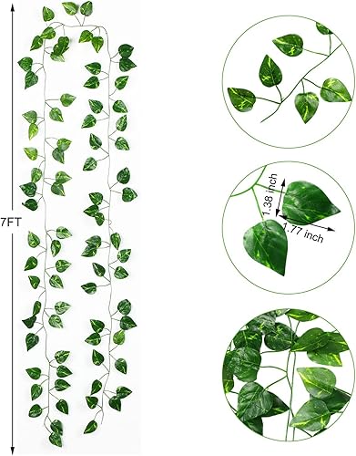 Miniatura 2 de Hotop 72 hebras de 504 pies de vides artificiales de hiedra artificial, guirnalda de hojas verdes, follaje sintético, plantas colgantes de telón de