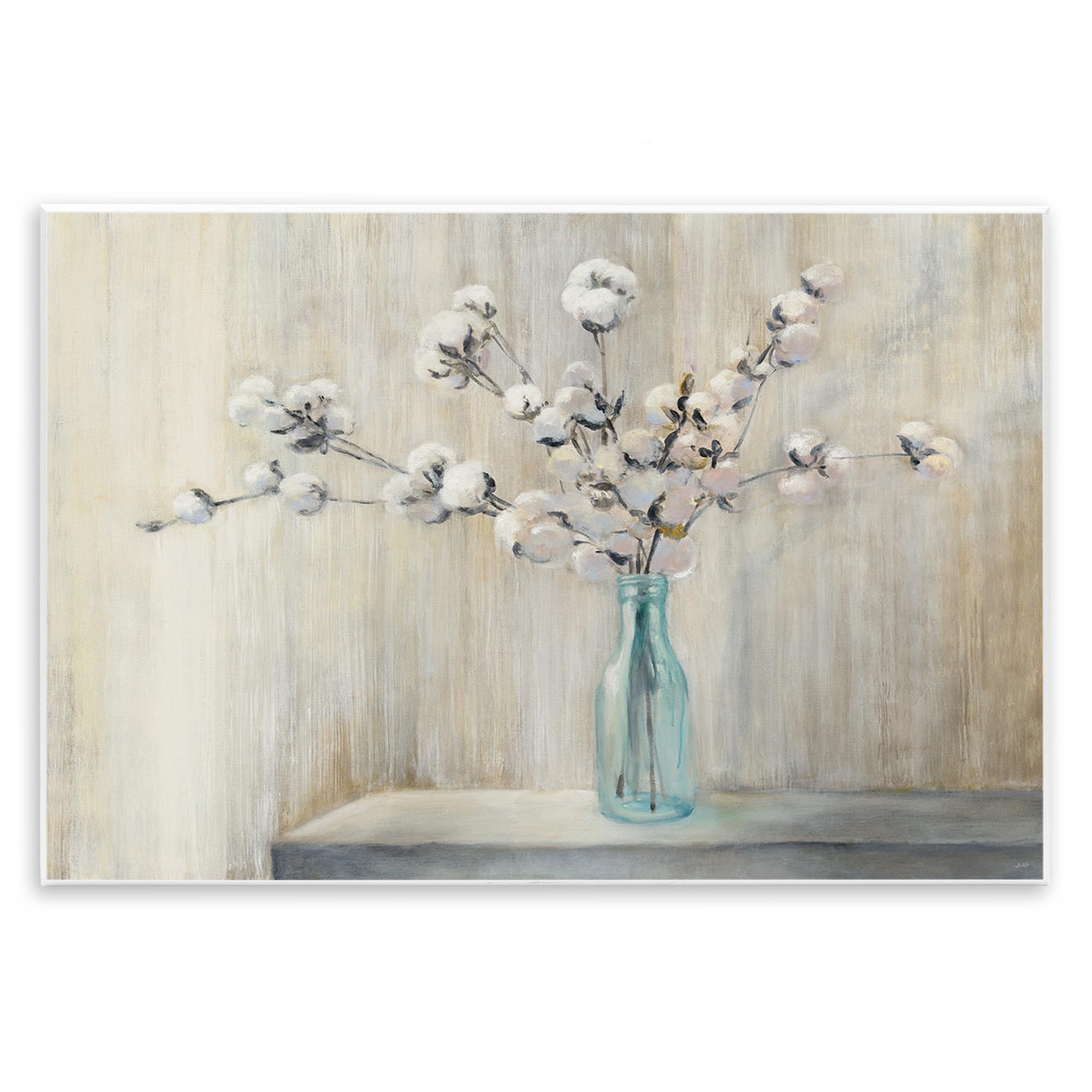 Stupell Industries Beautiful Cotton Flower Grey Brown Painting Carteles y Placas, Madera MDF, Multicolor