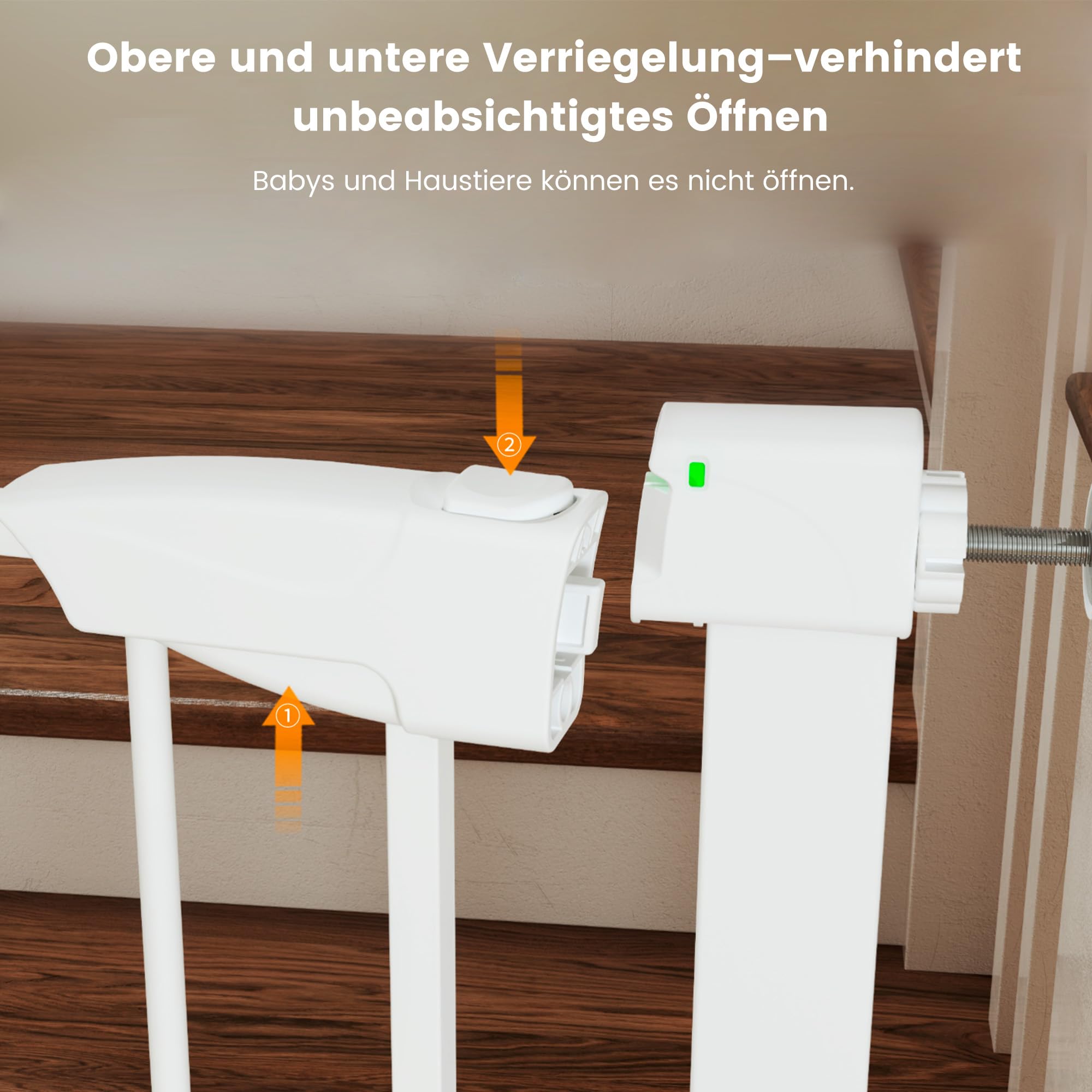 Treppenschutzgitter ohne Bohren, Türschutzgitter Kinderschutzgitter für Kinder und Haustiere, Verstellbare Breite 86-103 cm, Beidseitige Einhand Öffnung, Weiß