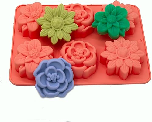 Miniatura 3 de X-Haibei Elegante flores jabón silicona molde gelatina loción proceso frío fabricación suministros 2oz, diámetro 2.5 pulgadas