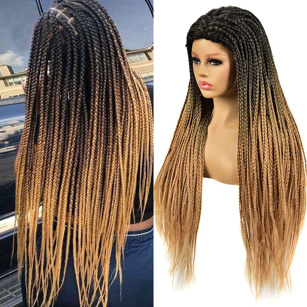 Parrucche sintetiche lunghe Ombre a 26 pollici intrecciate Parrucche per le donne nere intrecciate Parrucca finta cuoio capelluto trecce resistenti al calore Capelli