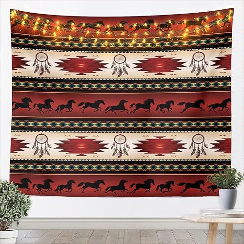 Miniatura 21 de Tapiz de caballos, tapices aztecas nativos del suroeste, granja, vida silvestre, arte de pared, arte de pared de geometría tribal india