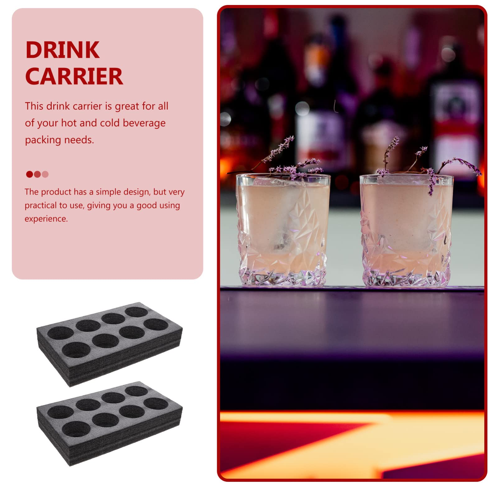 NUOBESTY Porte-gobelet Pratique en Mousse Polyéthylène Noire 2 Pièces 8 Trous pour Stabiliser les Boissons à Emporter les Restaurants ou Salons de Dessert