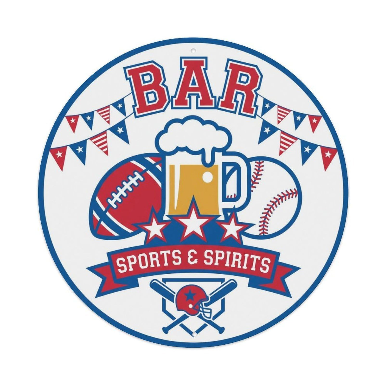 BAR Sports Tavern Plate Metal Tin Sign Plaque Wall Decor for Cafe, Club Bar, Office, Home Garden Round Metal Poster 8x8Inch