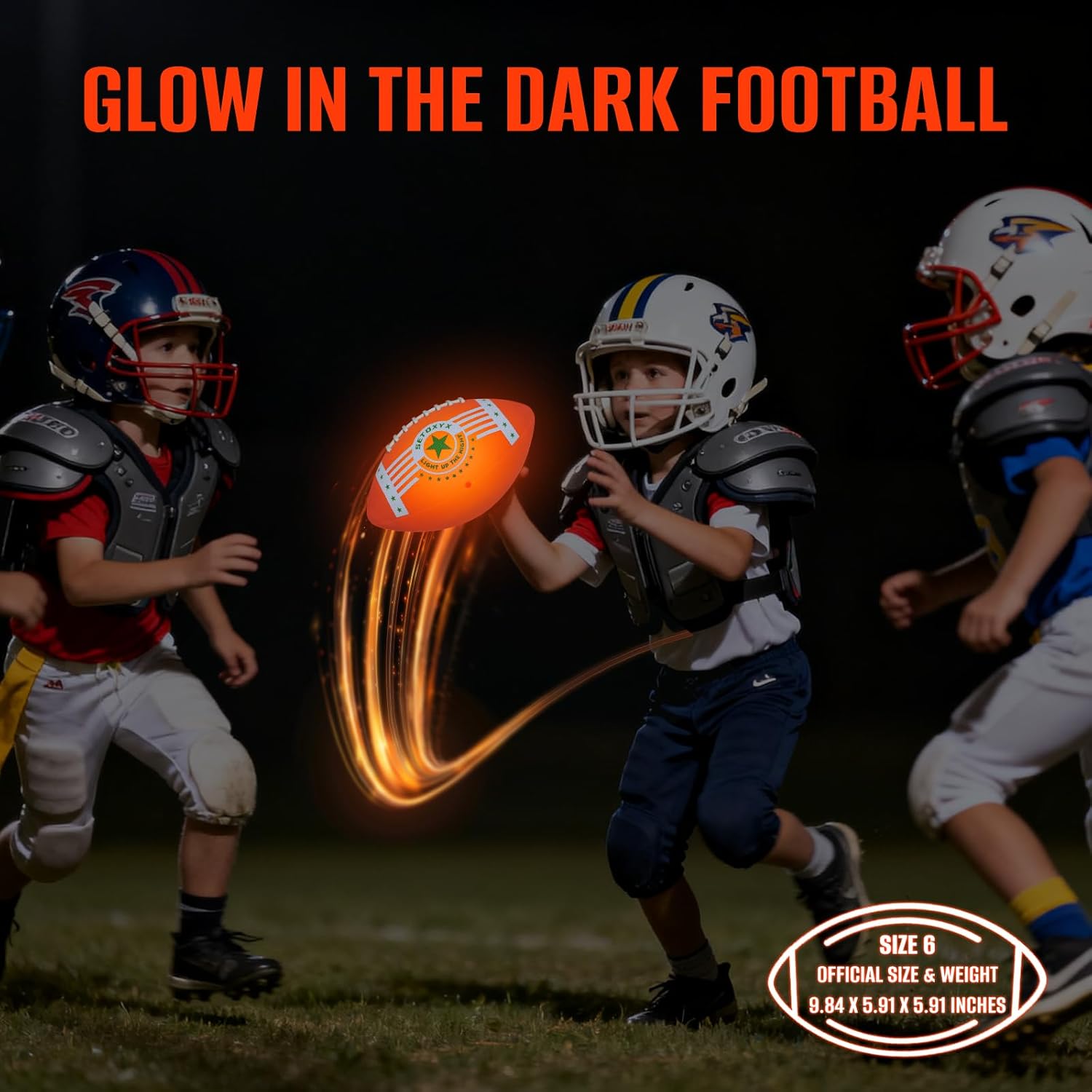 Glow in The Dark Football, Light Up Football for Night Outdoor Sports Games, Official Size 6, Gifts for Boys Teens, Birthday Gift Ideas Toys for Boys Ages 7 8 9 10 11 12 13 14 15