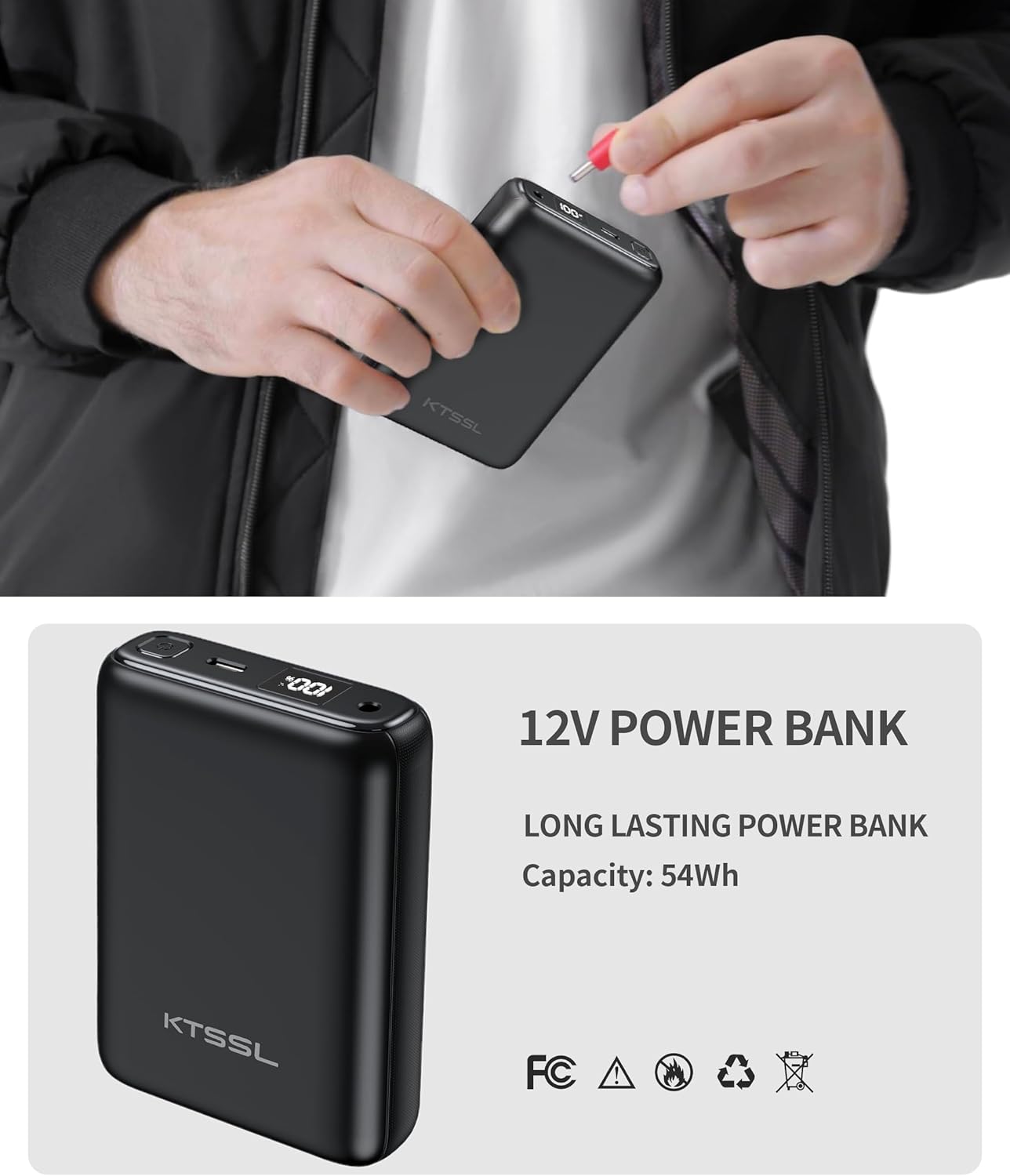 Men’s Heated Jacket with 12V Battery, Windproof Bomber Jackets Winter Warm Casual Heating Coat with 5 Heating Areas - Image 4