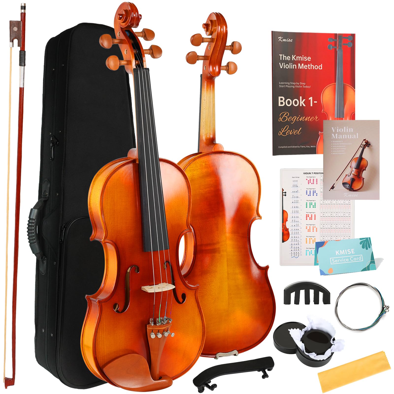 Kmise Teacher Approved 3/4 Size Violin Starter Kit for Adults Beginners Students, Tough Jujube Wood Acoustic Violins, Fiddle Bundle with Case, Bow, Rosin, Strings, Shoulder Rest &amp; Guide