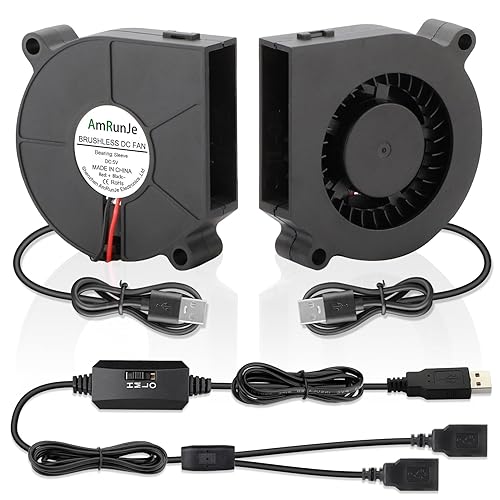 Miniatura 9 de Ventilador USB de 1.969 in x 0.591 in, paquete de 2 ventiladores de jaula de ardilla de 5 V con velocidad variable para enfriar, impresora 3D