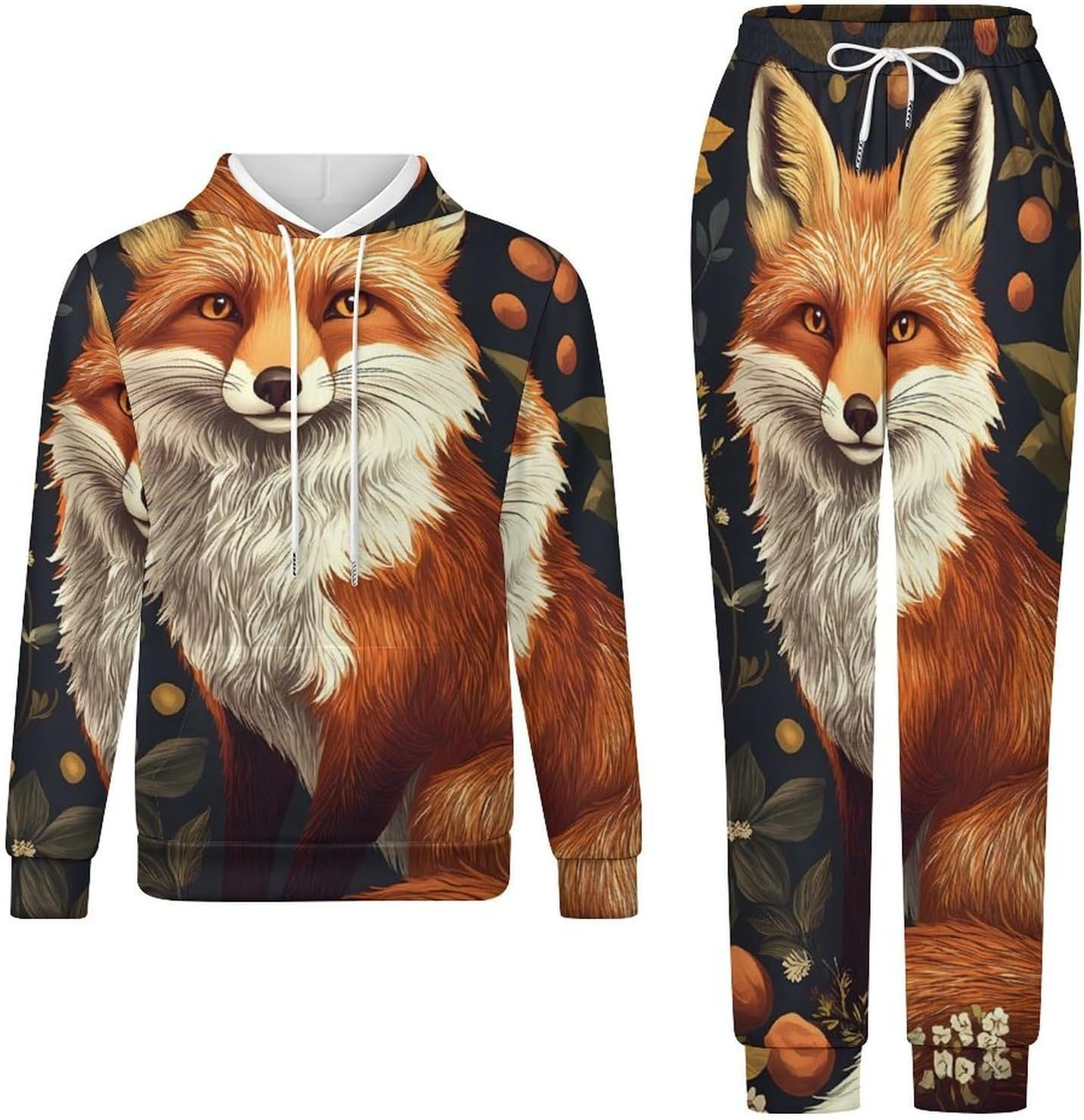 Fox Vintage Forests Men's Hooded Set Casual 2 Pieces Suits Pullover Tracksuit Hoodies And Sweatpants