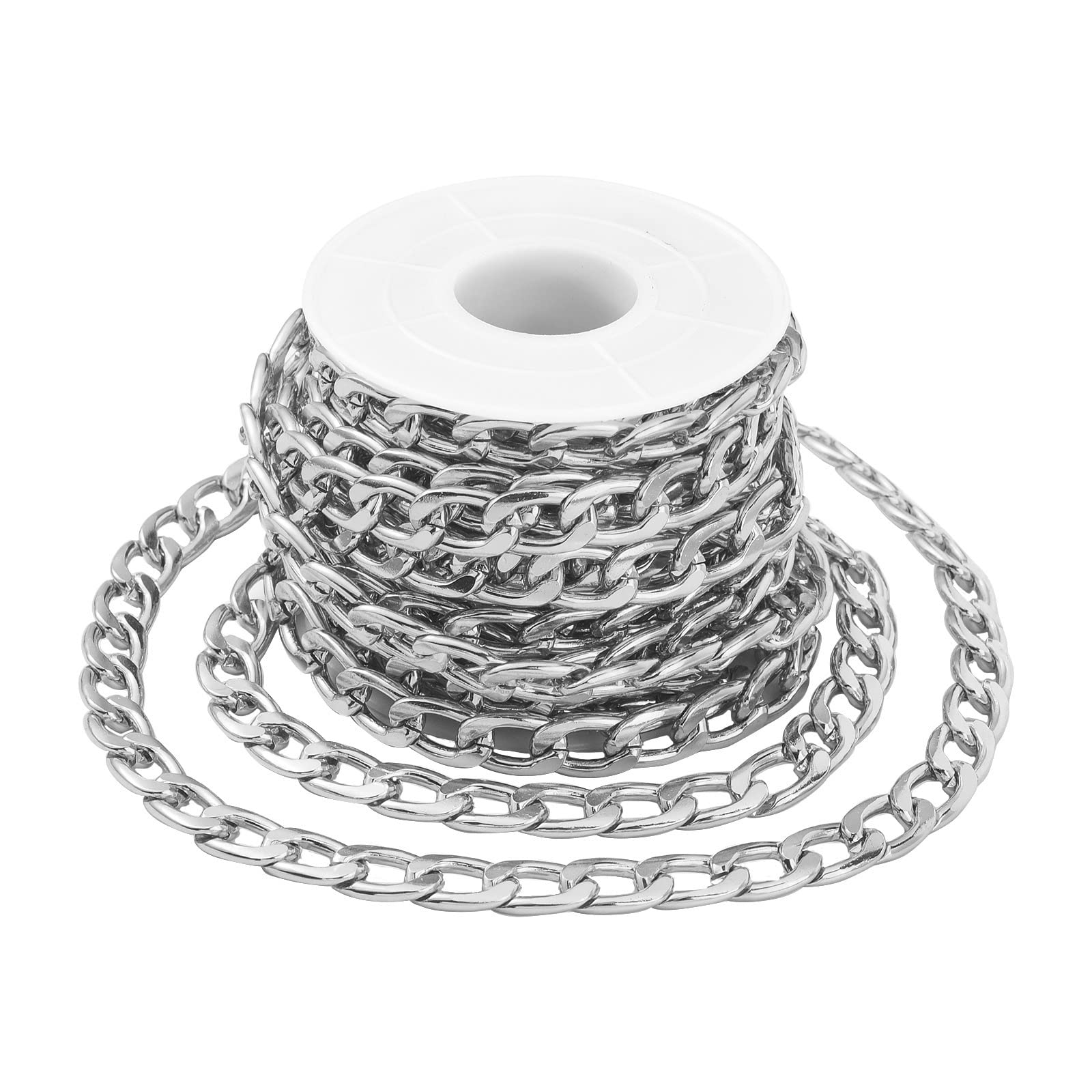 Chaîne à maillons torsadés en aluminium platine 5m x 8mm pour création de bijoux