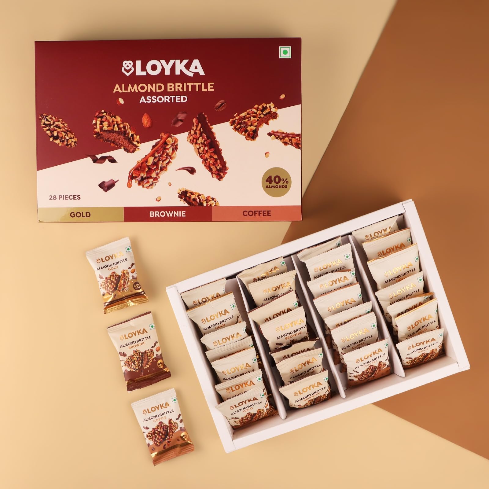 Loyka Almond Brittle Assorted Choco Box - 28 Pcs| Premium Chocolate Gift Hamper | Chocolate & Nut Dryfruit Delicacy | Roasted California Almonds, Dark Choco & Salted Caramel 3