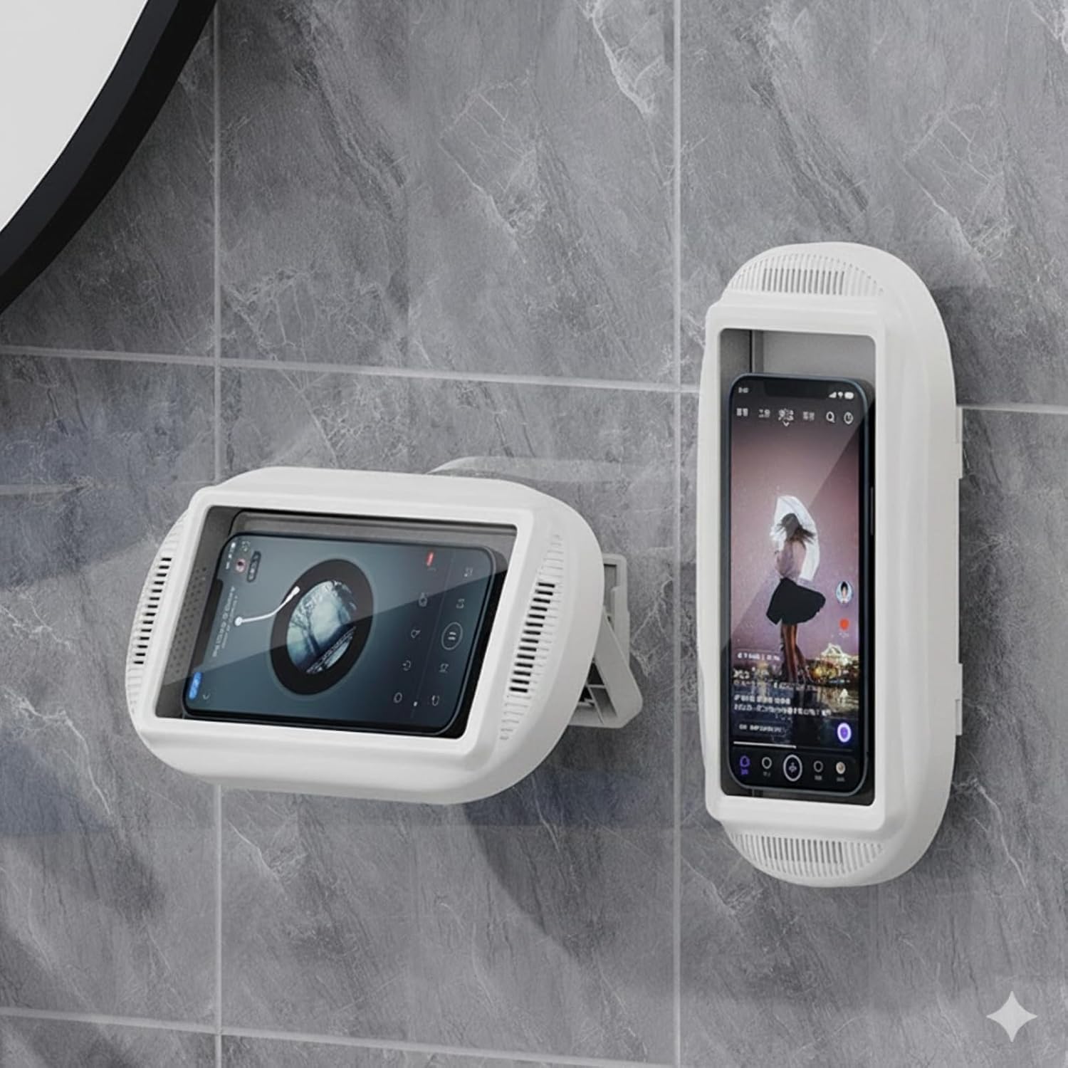 Dusch-Handyhalterung Wasserdicht mit Lautsprecher - Aqua Play Telefonhalter Aquaplay Telefonhülle, 360° Drehbar Anti-Beschlag Touchscreen Wandhalterung, Universal 4-7 Zoll Telefone Badezimmer
