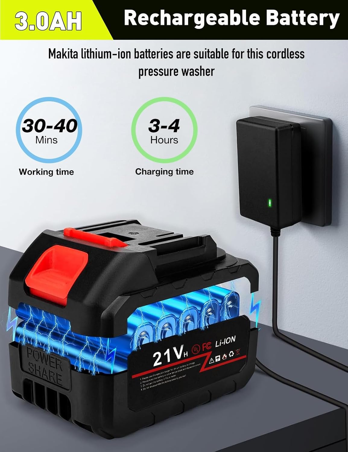 Cordless Pressure Washer, 900PSl Cordless Power Washer Battery Operated with 6-in-1 Nozzle, Portable Power Washer for Small and Medium-Sized Cleaning tasks, for Car/Floor/Fences/Garden