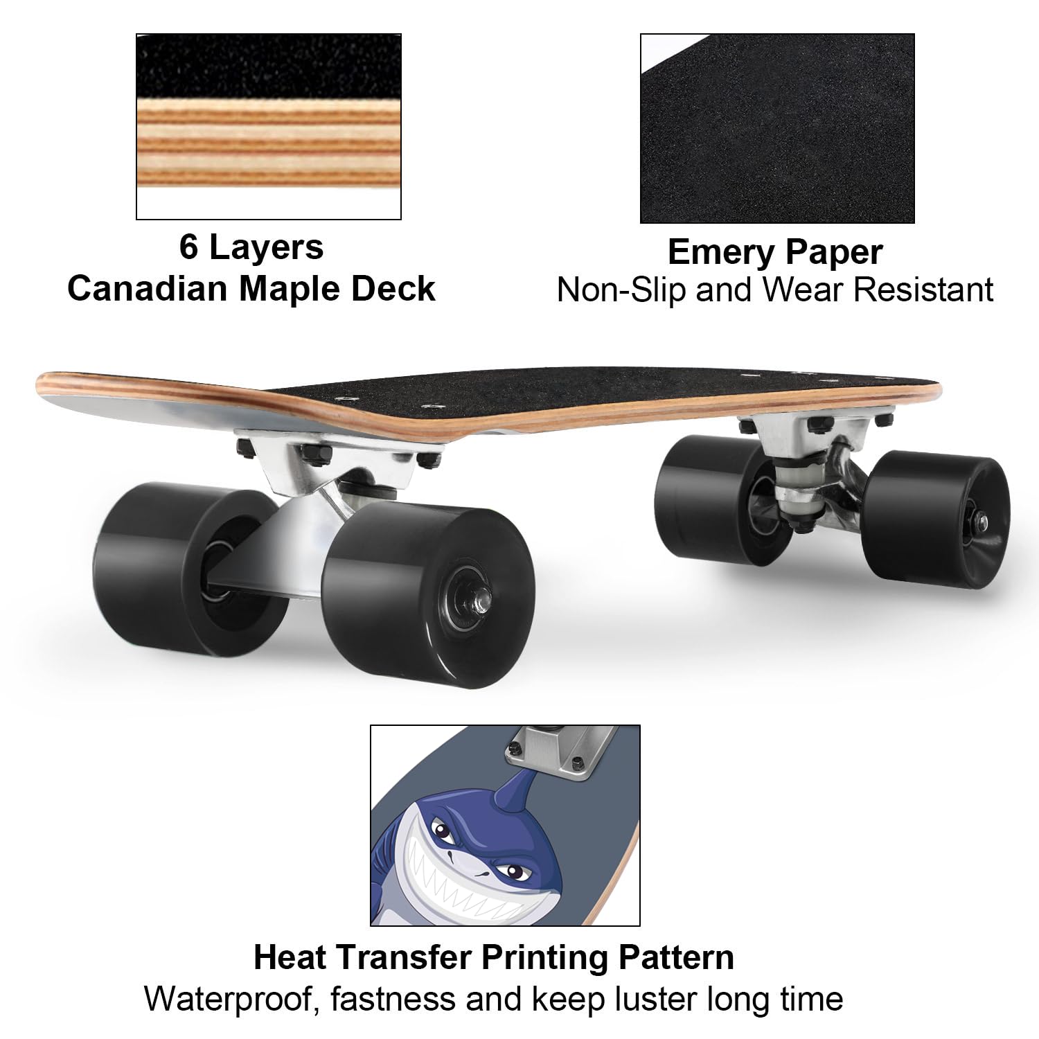 KO-ON Skateboard complet 22" Mini Cruiser Skateboards pour débutants, enfants, garçons et filles