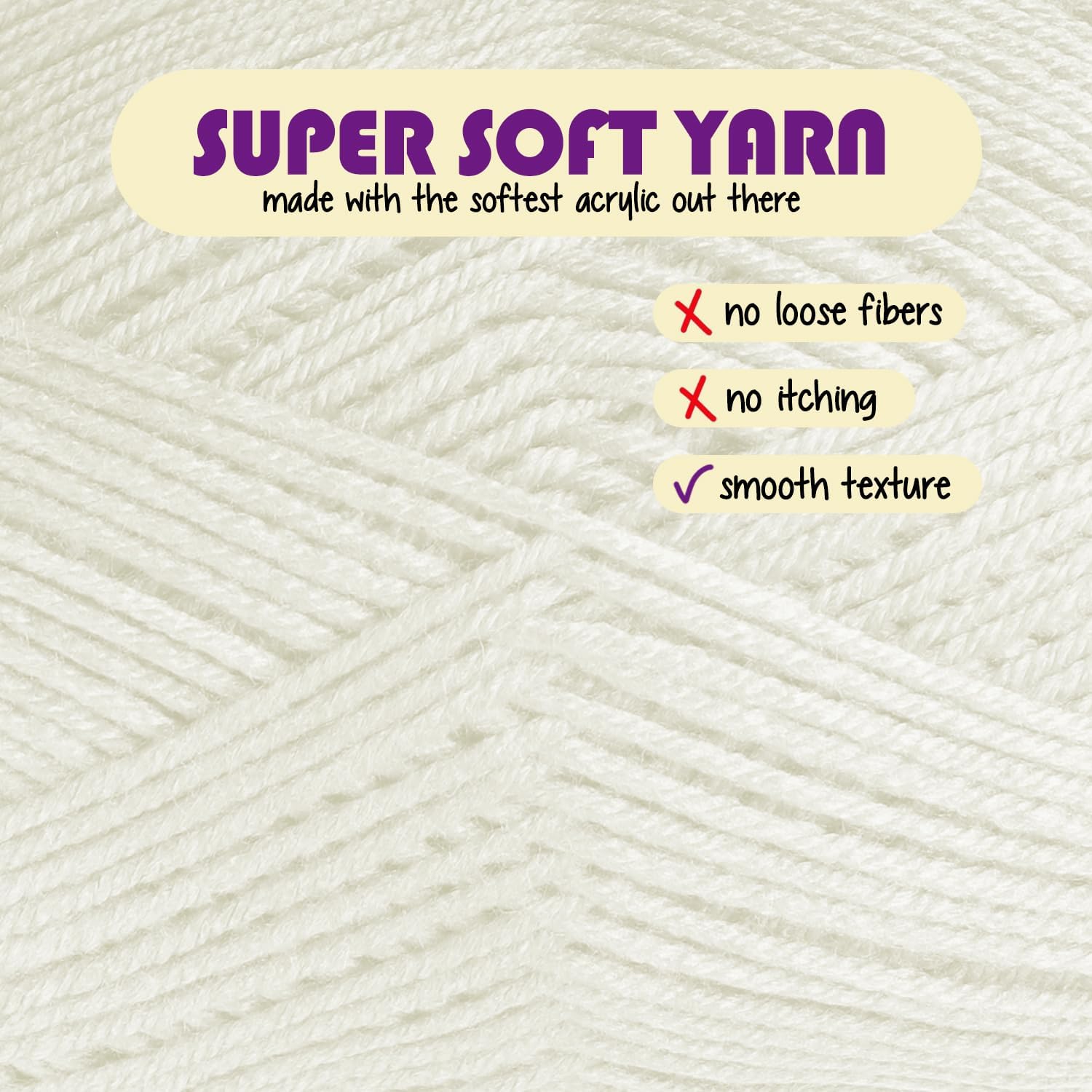 Acrylic Yarn for Crocheting & Knitting – Soft Crochet Yarn for Crocheting, 3 Pack of 370 Yards, Perfect for Crafts & Amigurumi, Medium Worsted Weight 4, Winter White