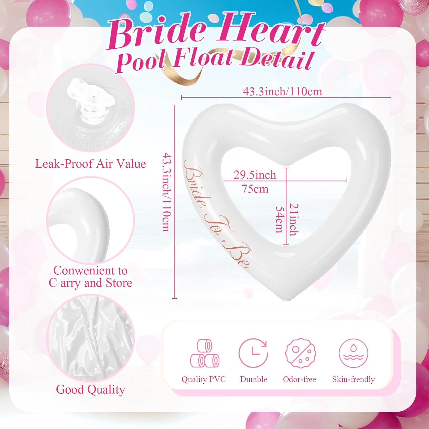 2 Pcs Bride Beach Towel and Pool Float for Bachelorette Gifts 63 x 31 Inch White Beach Towel 47 x 39 Inch Heart Pool Float for Bachelorette Bride Shower Party Favors Wedding Summer - Image 3