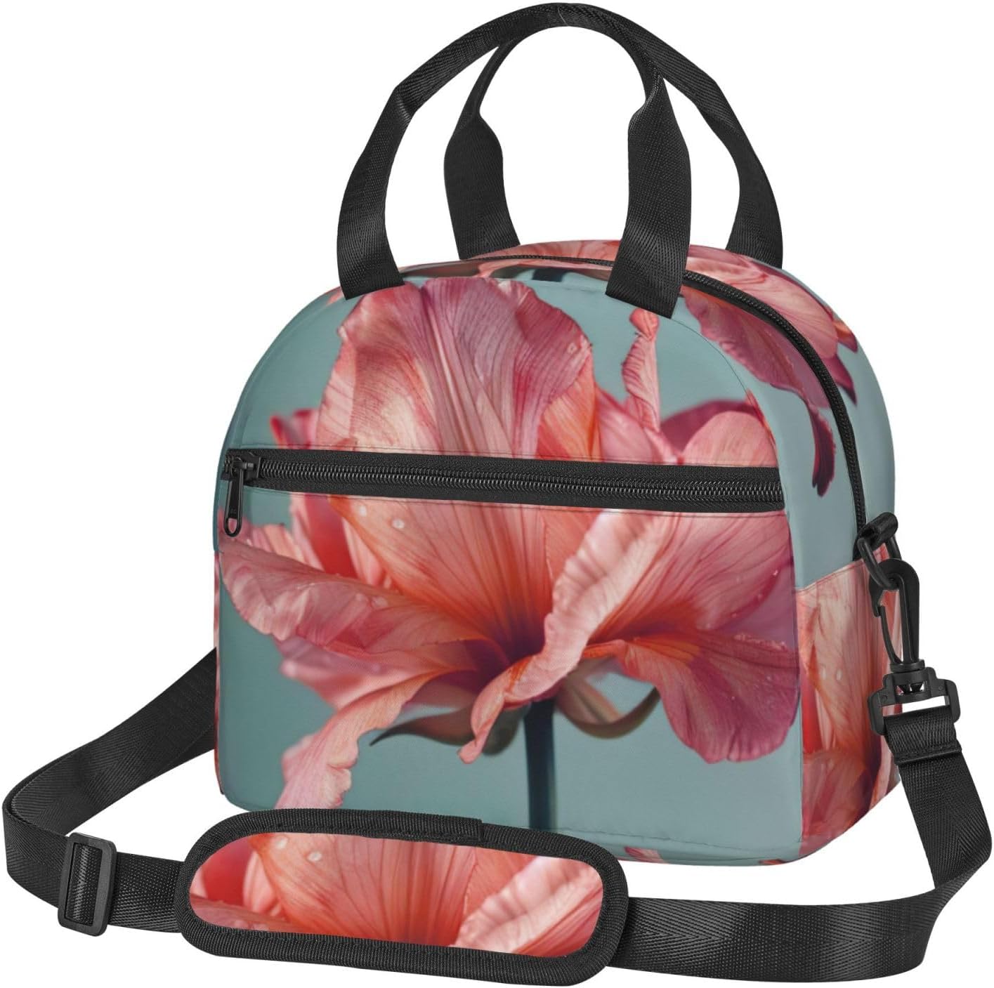 Flower Print Reusable Lunch Bag Insulated Lunch Boxes for Office Work Picnic Tote Bag Adjustable