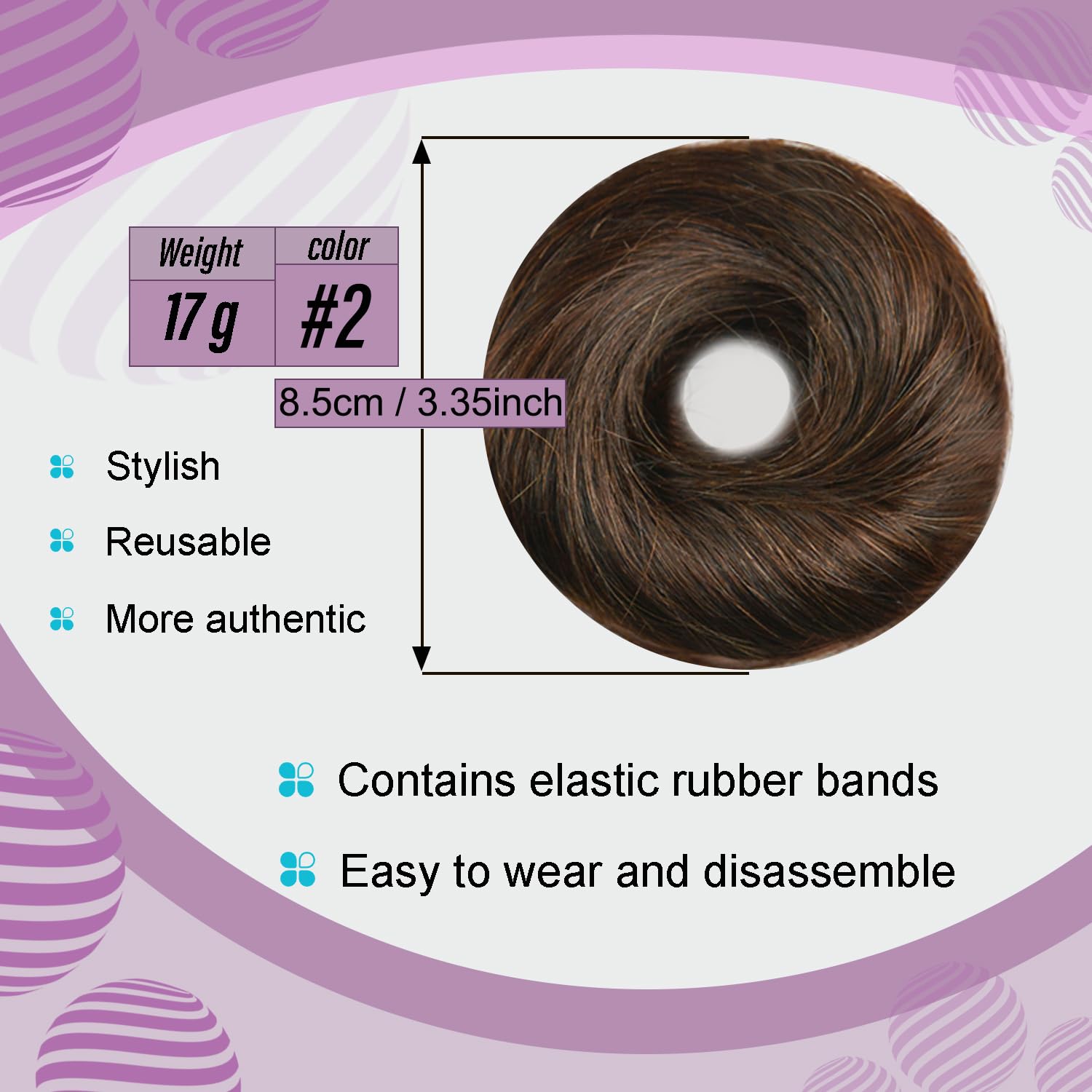 Human Hair Bun Messy Bun Straight Hairpiece 100% Real Human Hair with Elastic Rubber Band for Women Bun Extensions (#2 Dark Brown) - Image 2