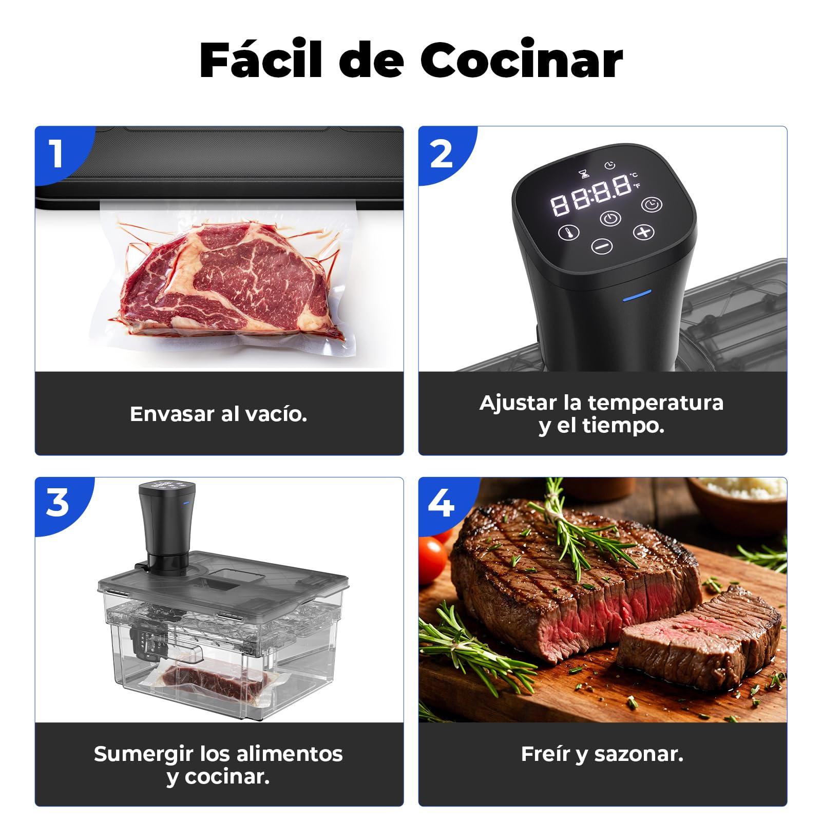 Roner Cocina Baja Temperatura Sous Vide Roner con Función de Reserva 1000W Circulador de Inmersión Termal Temporizador Digital Temperatura Precisa
