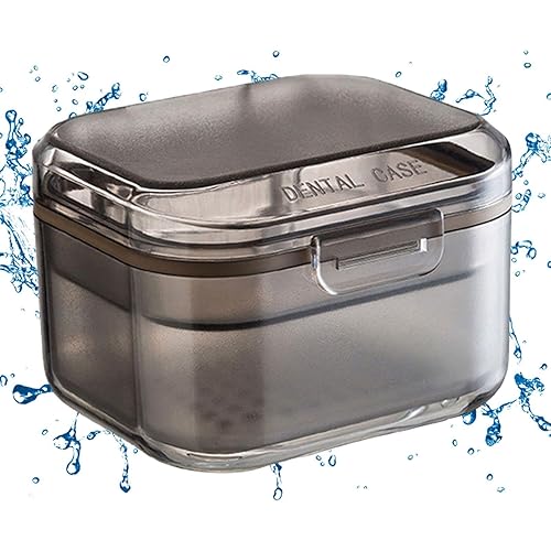Miniatura 5 de Contenedor de almacenamiento de dentaduras postizas con bandeja de drenaje, a prueba de fugas, estuche de limpieza de dientes falsos, retenedores y