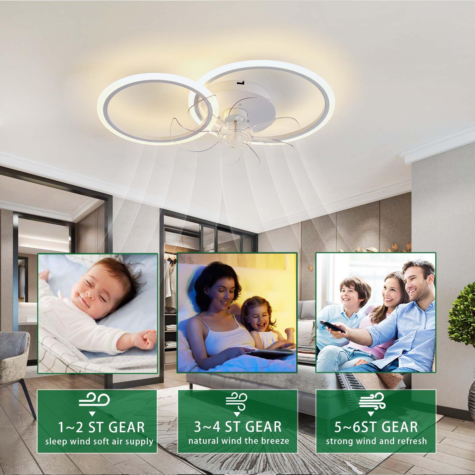 Lampa Wentylatorowa, Lampa Zimowa/letnia Z Wentylatorem LED, Mała Lampa Sufitowa Z Wentylatorem, 6 Prędkości Cichych Z Timerem, DC, 2 Obwody-White