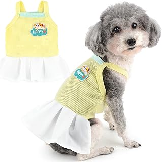 Zunea Camisole Small Dog Girls Dresses Summer Puppy Sundress Cute Happy Dog Suspender Tutu Skirt Soft Vest Princess Dress Female Pet Clothes Outfits Doggie Chihuahua Daily Wear Apparel Yellow L