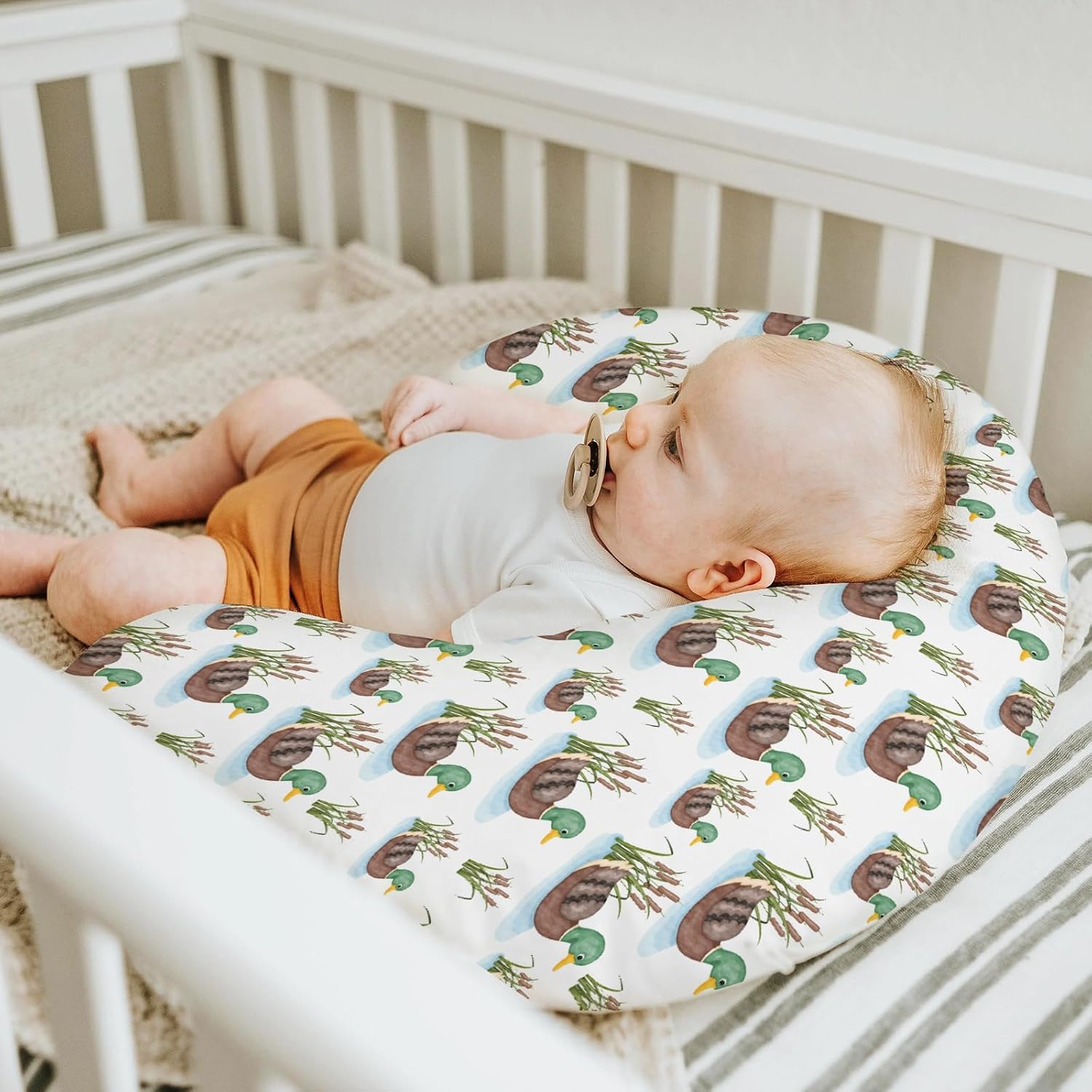 Cute Mallard Ducks Baby Nursing Pillow Covers for Boy Girl Wild Duck Lake Nursing Pillowcase for Breastfeeding Pillows Hunting Ducks Birds Soft Stretchy Slipcovers for Newborn Infant image 5