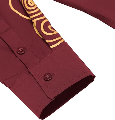 Vista 6 de COOFANDY Camisa de manga larga con estampado de dashiki africano para hombre, camisa tribal de color brillante