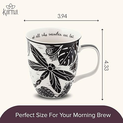 Vista 37 de Karma Gifts - Taza bohemia de 16 onzas, color blanco y negro, diseño de sirena, bonita taza de café y té, tazas de café de cerámica para mujeres