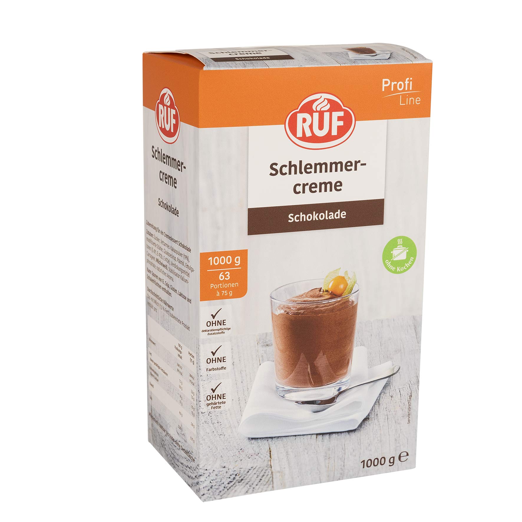 RUF Schlemmercreme Schokolade, ohne Kochen, Großpackung Dessertpulver für eine locker fluffiges Creme-Dessert mit Schokoladengeschmack, glutenfrei, 1x1000g