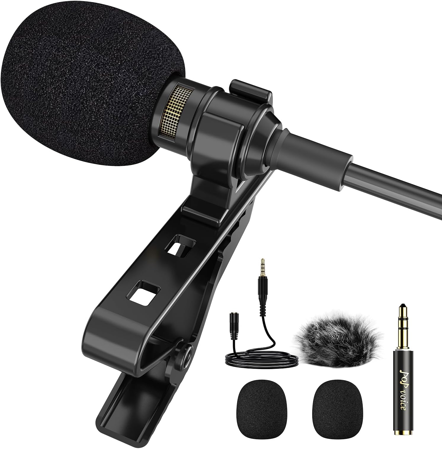 PoP voice Professional Lavalier Lapel Microphone 3.5mm, 14.7FT Compatible with DJI Mic/Rode Wireless GO Transmitters for Smartphone Camera,Mini Mic for YouTube,Interview,Video,Broadcast