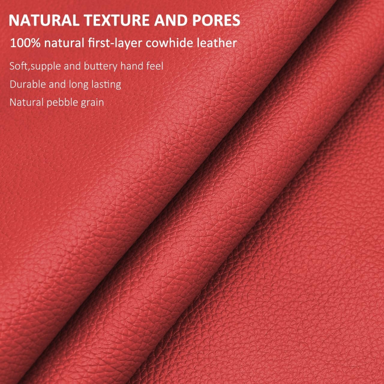 Aijoviko Genuine Top Grain Leather Sheets Soft & Durable Cowhide Leather(1.3-1.5mm) for DIY Crafts, Leather Repair, Furniture Upholstery, Wallet,Bag,Perfect for Leather Craft Enthusiast(red12"*24")