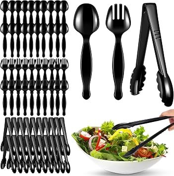 60 Pcs Disposable Black Plastic Serving Utensils,20 Set