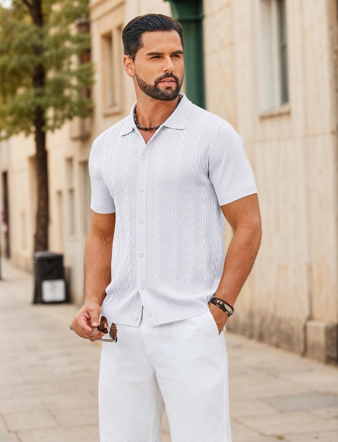 COOFANDY Men's Short Sleeve Knit Shirt Casual Button Down Shirt Vintage Summer Beach Vacation Tops - Image 3