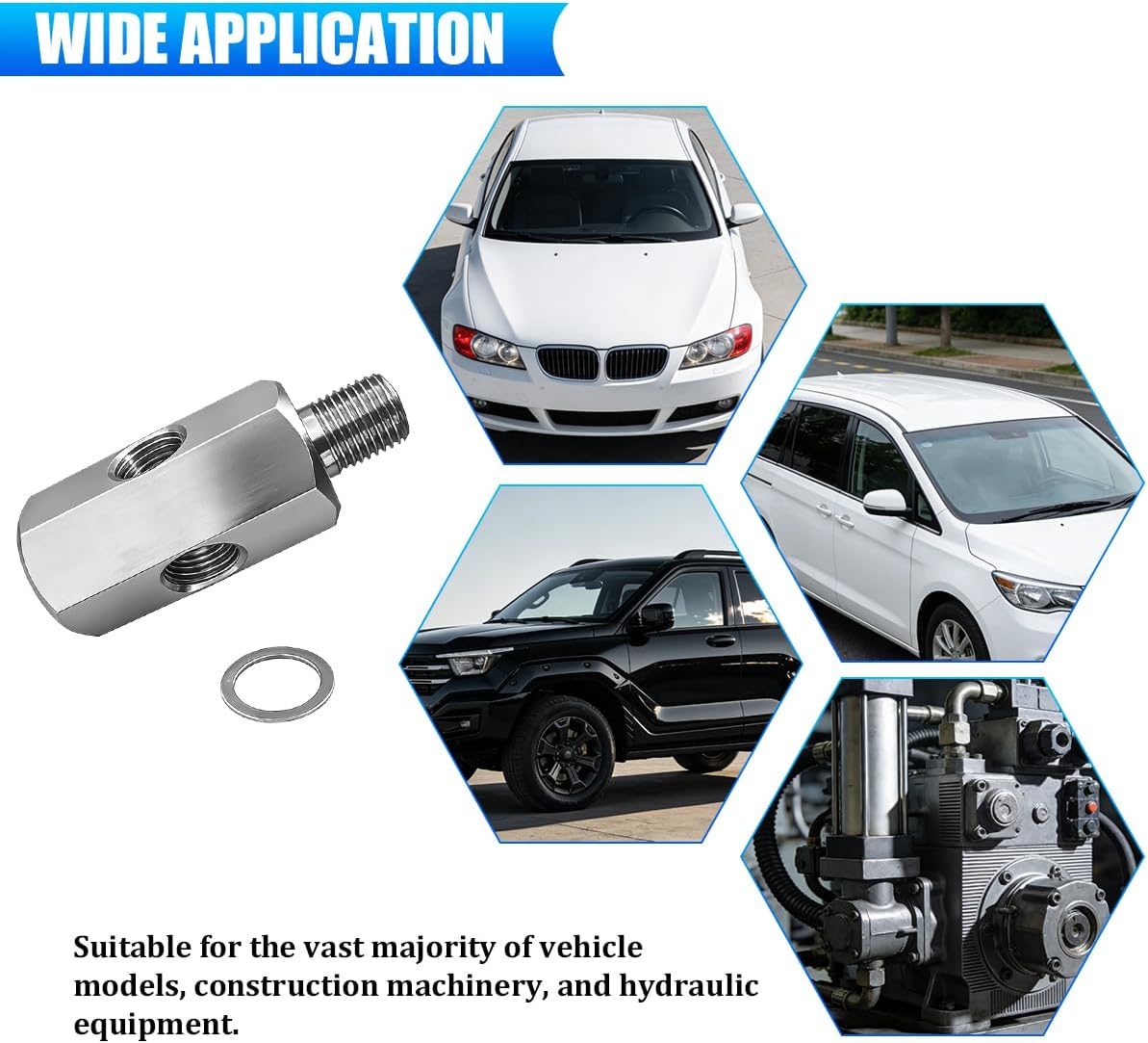 Car Oil Pressure Sensor Tee Adapter, Stainless Steel Double Hole 1-8NPT Female to 1-8NPT Male Gauge Port Adapter, Automotive Turbo Oil Supply Line Fittings, Universal for Vehicles