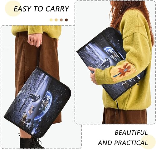 Miniatura 4 de 13 Pockets File Folder Organizer A4Letter Water Resistant Astronaut with Flag Moon Document Bag with Zipper Filing Folder Expanding File Pouch