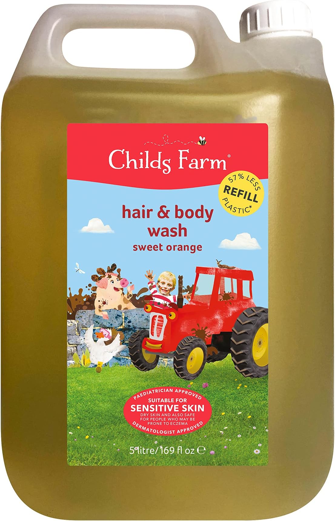 Childs Farm | Kids Hair & Body Wash | Bulk Refill 5L | Organic Sweet Orange | Gently Cleanses | Suitable for Dry, Sensitive & Eczema-prone Skin