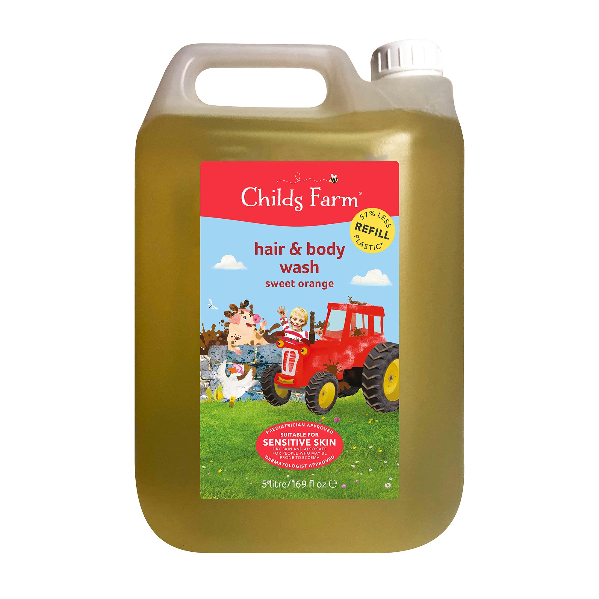Childs Farm | Kids Hair & Body Wash | Bulk Refill 5L | Organic Sweet Orange | Gently Cleanses | Suitable for Dry, Sensitive & Eczema-prone Skin