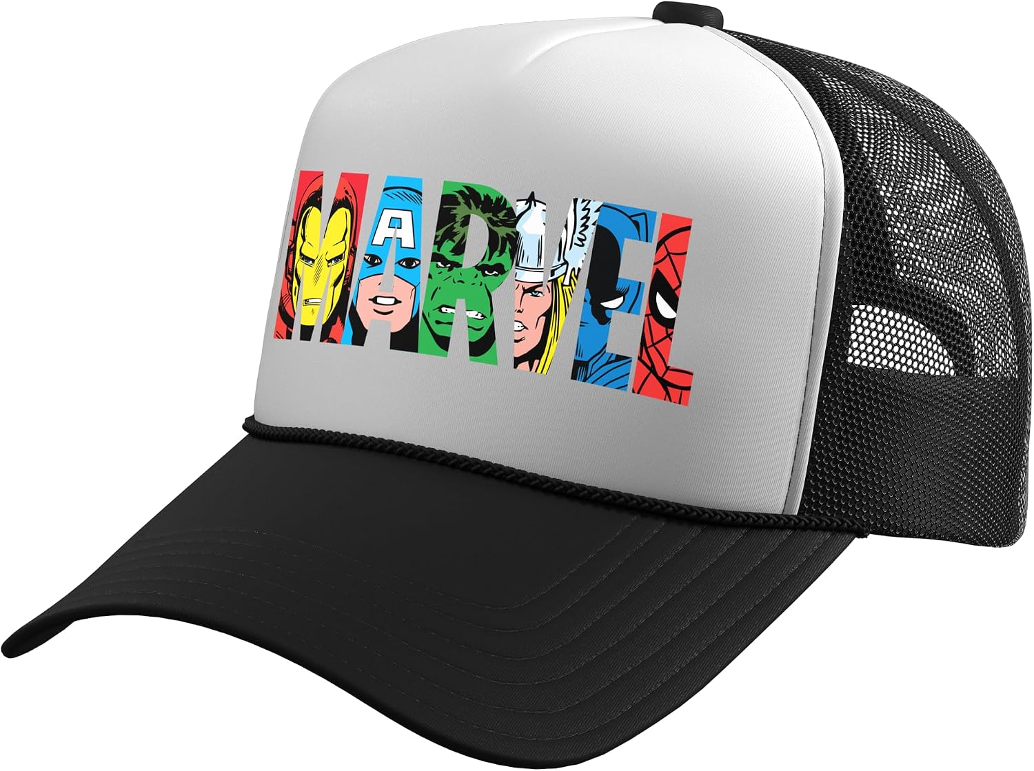 Marvel Logo Classic Avengers & Spider-Man Retro Comic Art Trucker Hat with Adjustable Mesh Back