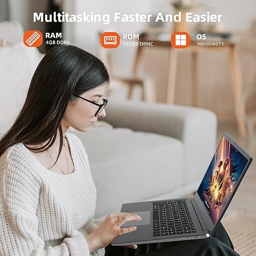 Miniatura 5 de Exilapsire Computadora portátil de 15.6 pulgadas, Intel Celeron N3450 de cuatro núcleos, 4 GB de RAM y SSD de 192 GB, computadoras portátiles