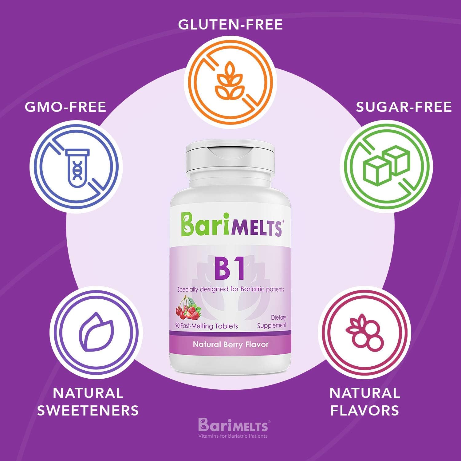 BariMelts B1, Dissolvable Bariatric Vitamins, Natural Berry Flavor, 90 Fast Melting Tablets : Health & Household