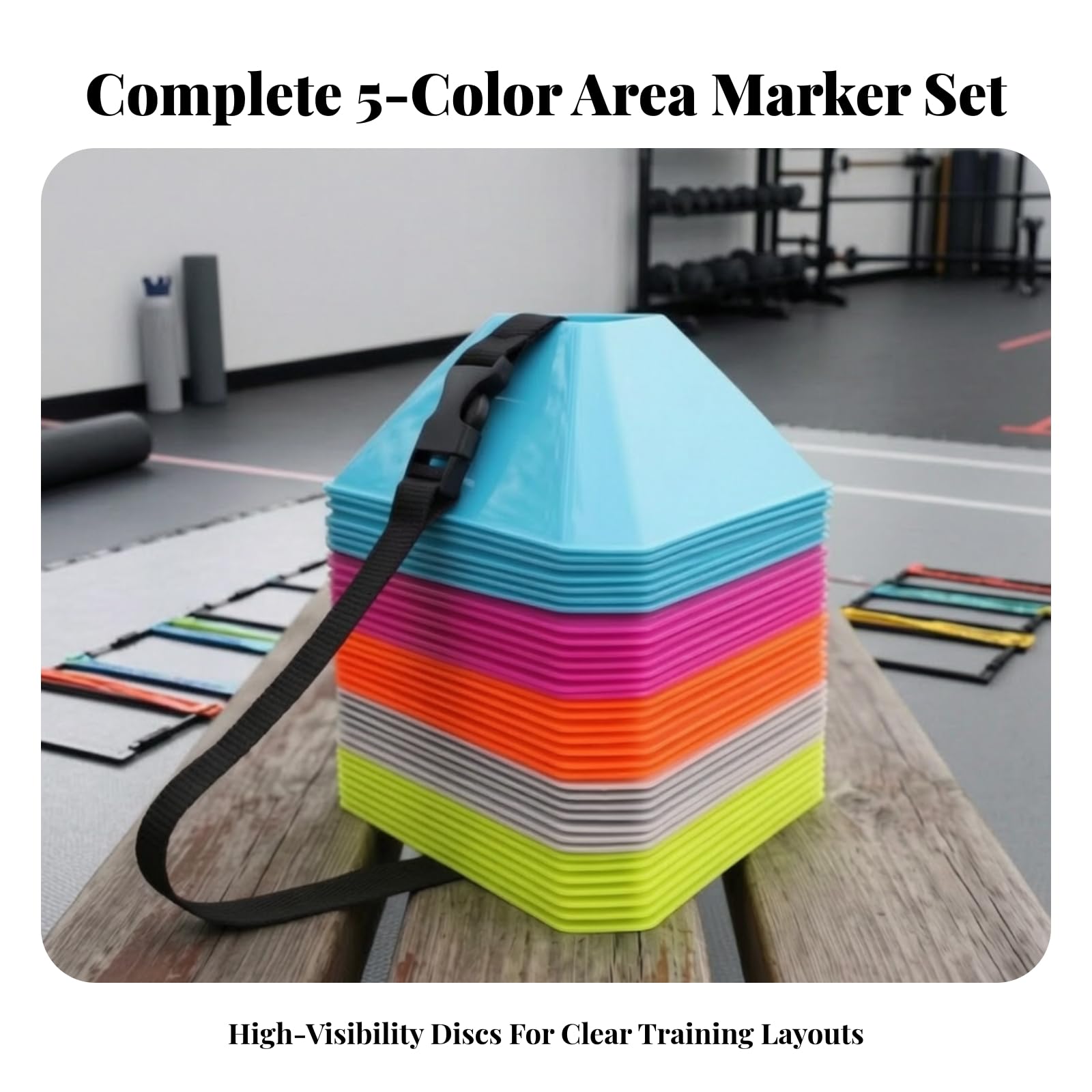 50 Pezzi Colori Vivaci | Plastica Flessibile e Resistente, Coni Sportivi con Cinghia, Portatili, Attrezzatura Sportiva, per Allenamento di Agilità