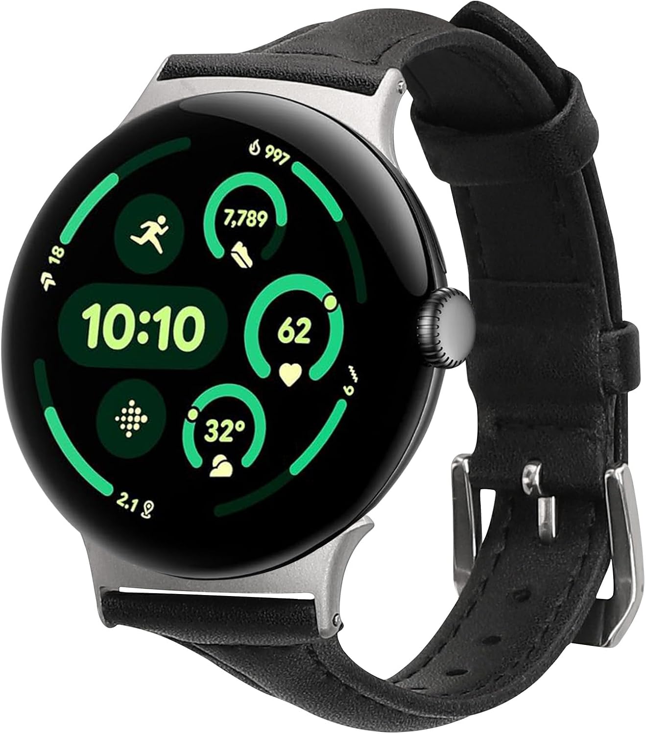 kwmobile pasek do zegarka z prawdziwej skóry kompatybilny z Google Pixel Watch 3 45mm Watch 4 45mm - pasek wymienny do fitness trackera - pasek do smartwatcha - czarny