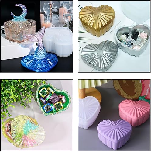 Miniatura 2 de Zayookey Moldes de resina de caja, caja de almacenamiento de silicona con tapa, caja de joyería en forma de corazón, molde de fundición de resina