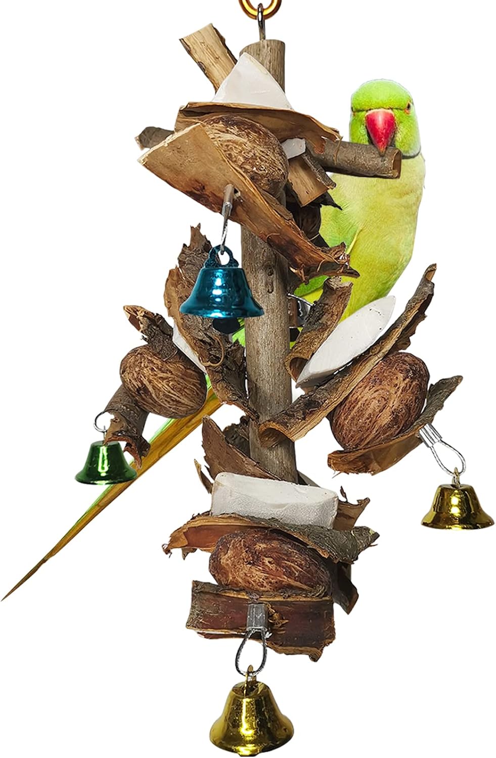 Fhiny Bird Chew Toys Natural Parrot Chew Toys, Bird Hanging Bite Bark Cuttlebone Walnut Wood Blocks Cage Bite Fun Chewing Toys for…