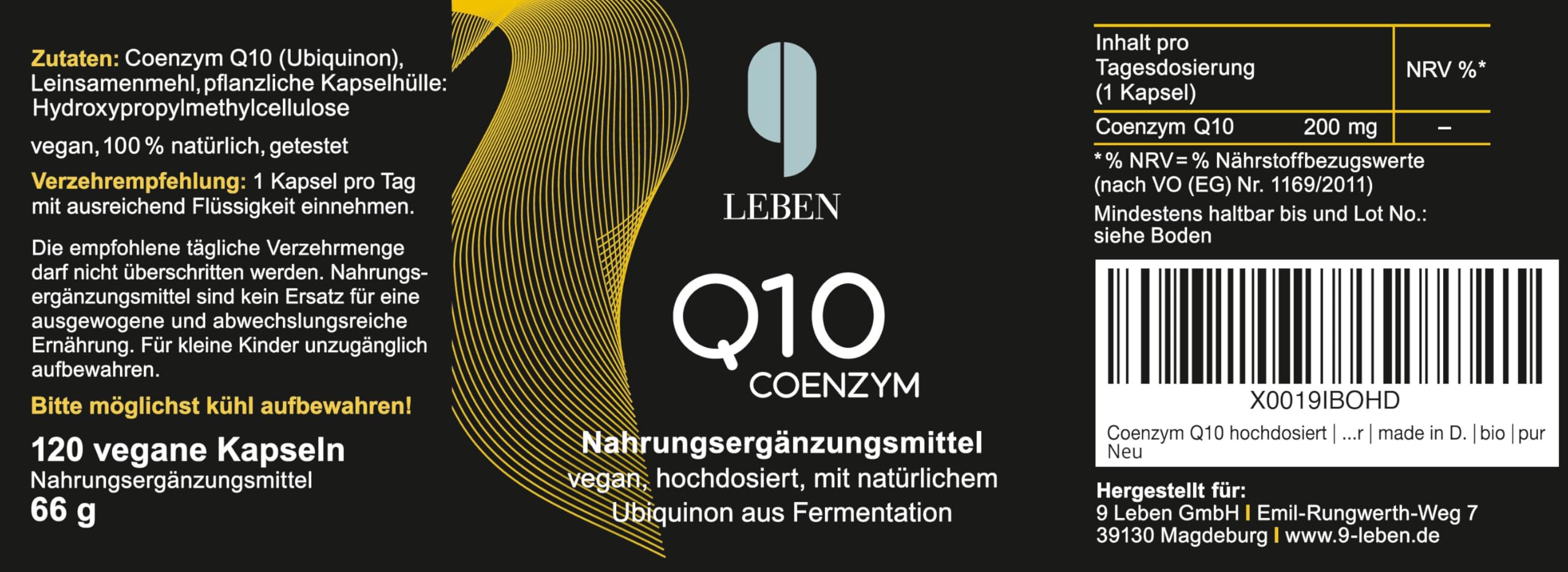 PREMIUM Coenzym Q10 Kapseln hochdosiert - 120x 200mg Q10 [4 Monate Ubiquinon Vorrat] - LABORGEPRÜFT & vegan - ohne Zusatzstoffe